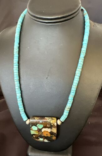 Navajo SpiderWeb Turquoise Heishi Pearls Necklace | Sterling Silver | 20" | Authentic Native American Handmade | 17089 - Masha USA
