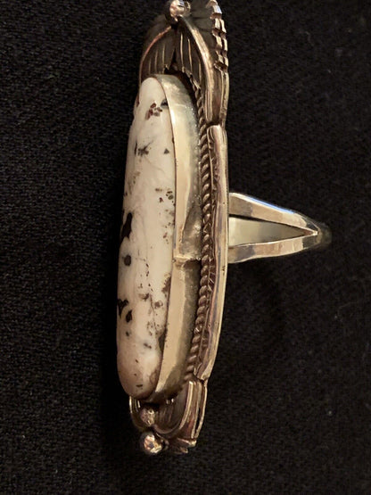 Navajo White Buffalo Turquoise Ring | Sterling Silver | Sz 10.5 | Authentic Native American Handmade | 314