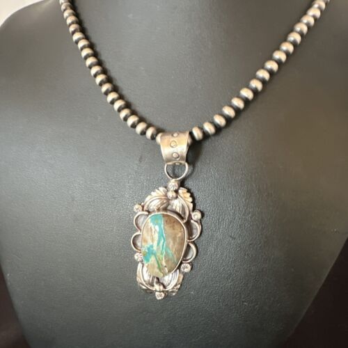 Navajo Blue Boulder Turquoise Necklace Pendant | Sterling Silver | Men's Women's | 16137
