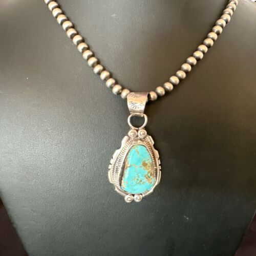 Navajo Pearls Turquoise Necklace with Royston Pendant | Sterling Silver | Authentic Native American Handmade | 17128