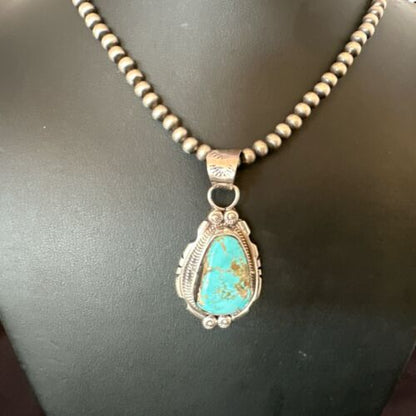 Navajo Pearls Turquoise Necklace with Royston Pendant | Sterling Silver | Authentic Native American Handmade | 17128