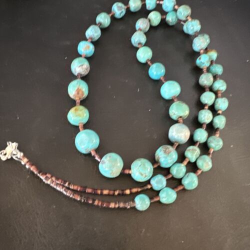 Native American Navajo Turquoise Shell Heishi Bead Necklace | Sterling Silver | 30" | 15991