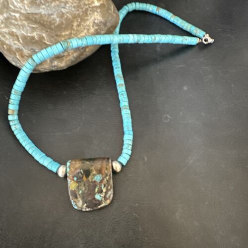 Navajo SpiderWeb Turquoise Heishi Pearls Necklace | Sterling Silver | 20" | Authentic Native American Handmade | 17093