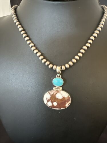 Wild Horse Sterling Silver Necklace | Blue Kingman Turquoise SW Pendant | Multi-Stone | 17306