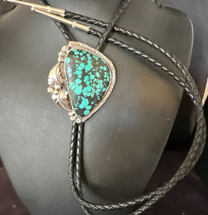 Men's Blue Spiderweb Turquoise Bolo Tie | Navajo Sterling Silver | Authentic Native American Handmade | 15011