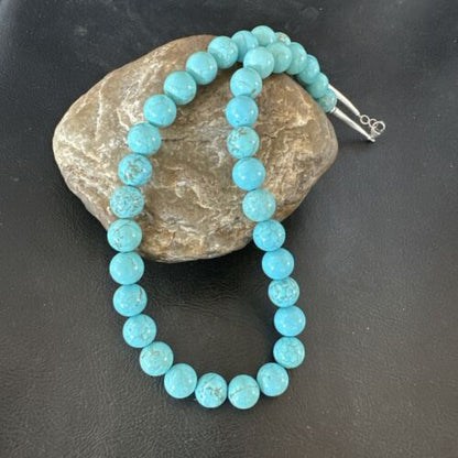 Navajo Blue Robin's Egg Turquoise Necklace | Sterling Silver | 18" | 10mm | Authentic Native American Handmade | 17348
