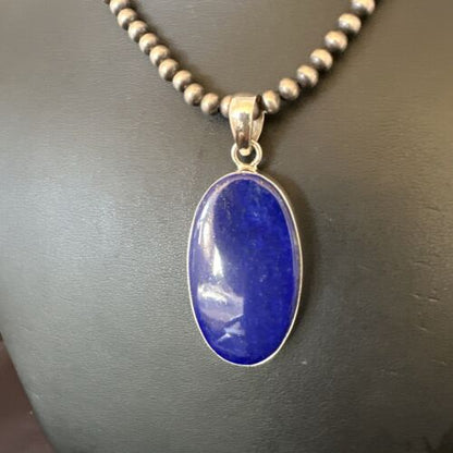 Navajo Blue Lapis Pendant with Pearls | Sterling Silver Necklace | 20" | Authentic Native American Handmade | 16668 - Masha USA