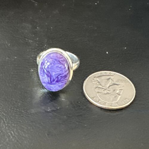 Women's Purple Charoite Navajo Oval Ring | Sterling Silver | Sz 7 | Authentic Native American Handmade | 16051