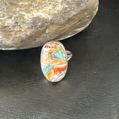 Navajo Turquoise Spiny Oyster Ring | Sterling Silver | Sz 8 | Authentic Native American Handmade | 16613