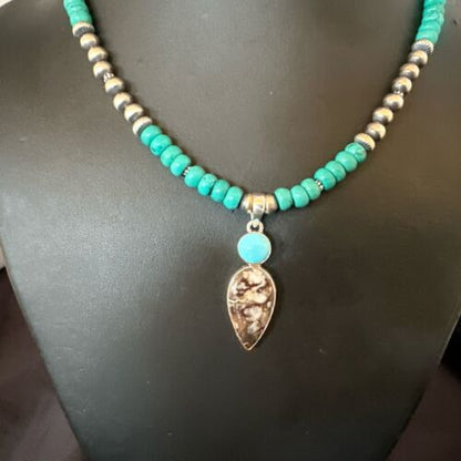 Navajo Wild Horse | Blue Kingman Turquoise Pendant Necklace | Sterling Silver | Authentic Native American Handmade | 17574