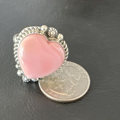 Navajo Pink Conch Heart Ring | Handmade | Sz 9 | 16041