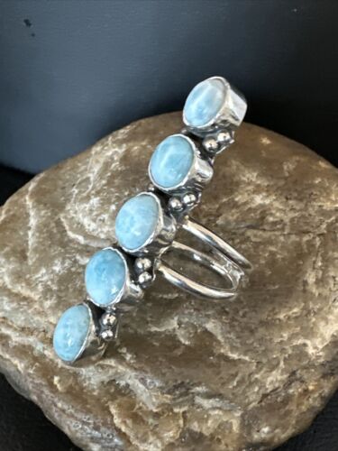 Navajo Blue Larimar Multi-Stone Cluster Ring | Authentic Native American Sterling Silver | Sz 7.5 | 15942