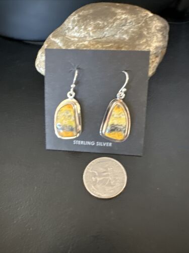 Navajo Bumblebee Jasper Earrings | Sterling Silver | Authentic Native American Handmade | 15824