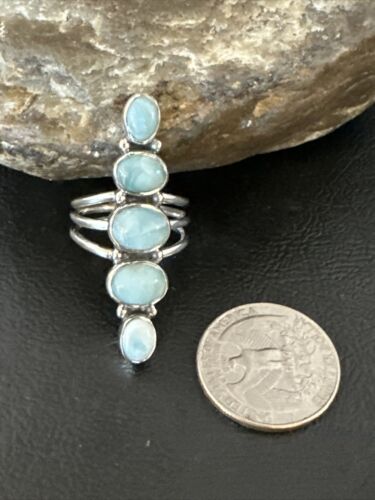 Navajo Blue Larimar Cluster Ring | Authentic Native American Sterling Silver | Multi-Stone | Sz 7.5 | 15978