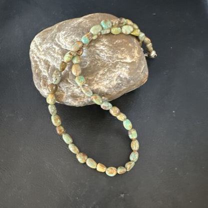 Navajo Green Royston Turquoise Bead Necklace | Sterling Silver Pearls | 18" | Authentic Native American | 15320 - Masha USA