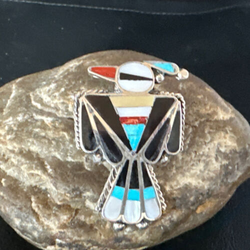 Zuni Turquoise Onyx Peyote Bird Inlay Ring | Sterling Silver | Sz 8 | 15391