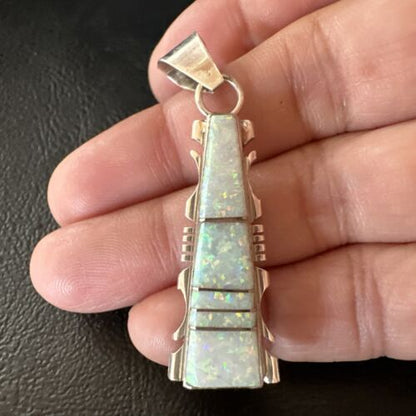 Navajo White Opal Inlay Pendant Necklace | Sterling Silver | Authentic Native American Handmade | Sf 15680 - Masha USA