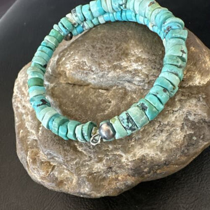 Navajo Turquoise Heishi Bracelet | Stainless Steel Memory Wire | 6mm | Authentic Native American Handmade | 17611