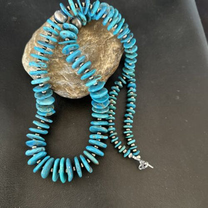 Blue Kingman Nugget Turquoise Necklace | Navajo Pearls | Sterling Silver | 30" | Authentic Native American | 17382