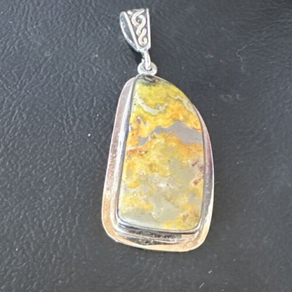 Navajo Bumblebee Jasper Pendant Necklace | Sterling Silver | Authentic Native American Handmade | 15965
