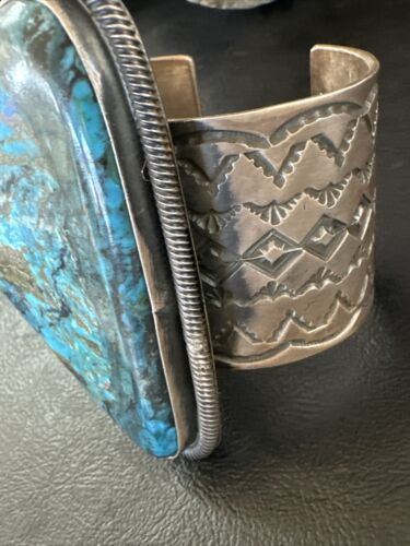 Navajo Blue Turquoise Cuff Bracelet | Sterling Silver | Authentic Native American Handmade | 15986