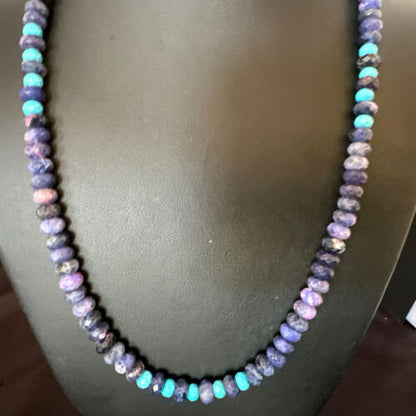Navajo Faceted Purple Sugilite Turquoise Bead Necklace | Sterling Silver | 20" | 16453