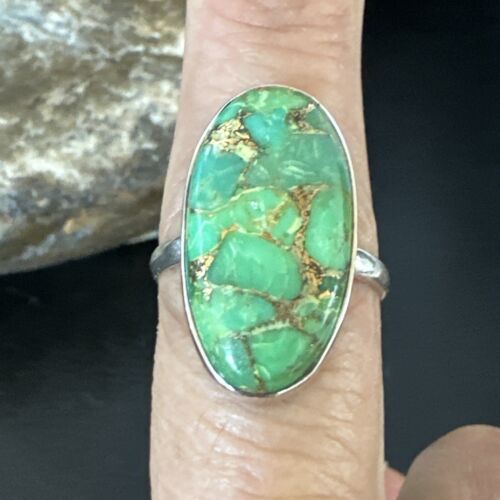 Navajo Green Mojave Turquoise Ring | Sterling Silver | Sz 7 | Authentic Native American Handmade | 15926