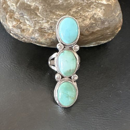 Navajo Blue Dry Creek Turquoise Multi-Stone Ring | Authentic Native American Sterling Silver | Sz 10.5 | 16730