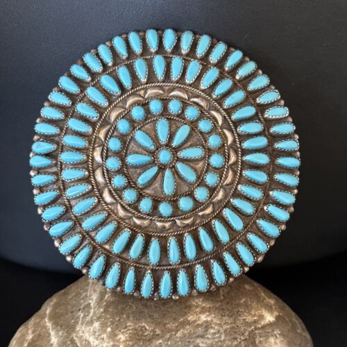 XXL Navajo Blue Turquoise Needle Point Wheel Pin Pendant | Sterling Silver | Authentic Native American Jewelry | 15155