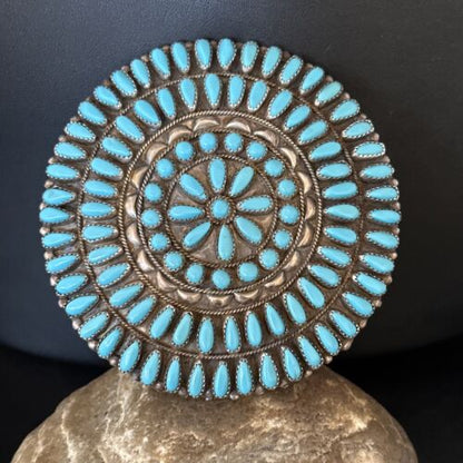 XXL Navajo Blue Turquoise Needle Point Wheel Pin Pendant | Sterling Silver | Authentic Native American Jewelry | 15155