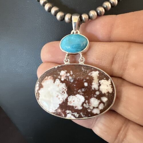 Navajo Wild Horse | Blue Kingman Turquoise Necklace | Sterling Silver | Authentic Native American Handmade | 17305