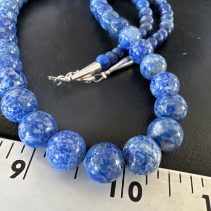 Navajo Blue Denim Lapis Graduated Necklace | Sterling Silver | Authentic Native American | 23" | 16549