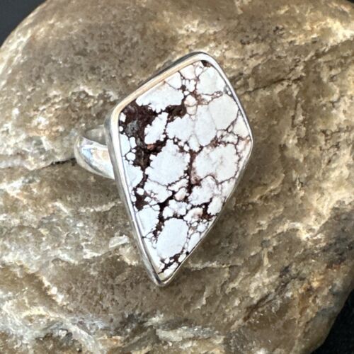 Men's and Women's Wild Horse Turquoise Navajo Ring | Sterling Silver | Sz 7 | Authentic Native American Handmade | 17261