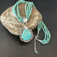 Blue Turquoise Pendant | Navajo Pearls | Sterling Silver Bead Necklace 17" | Multi-Strand | 15993
