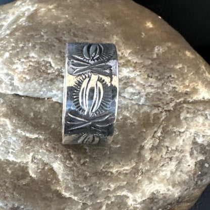 Men's Wide Band Navajo Stamped Ring | Sterling Silver | Sz 11.5 | Authentic Native American Handmade | 16770