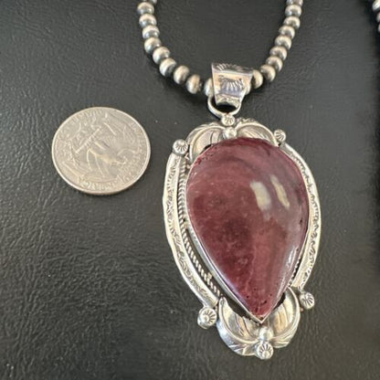Navajo Purple Spiny Oyster Pendant Necklace | Sterling Silver | Authentic Native American Handmade | 15623