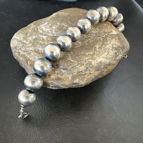 Navajo Pearl Round Beads Bracelet | 12mm | 7" | Sterling Silver | Authentic Native American Handmade | 17167