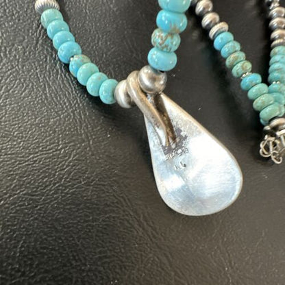 Navajo Blue Spiderweb Turquoise Inlay Pendant Necklace | Sterling Silver | Authentic Native American Handmade | 17120