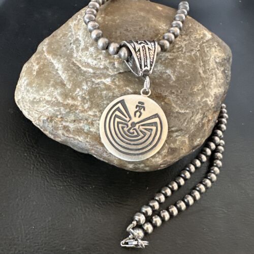 Hopi Man in the Maze Pendant | Sterling Silver Necklace | Authentic Native American Handmade | 16906