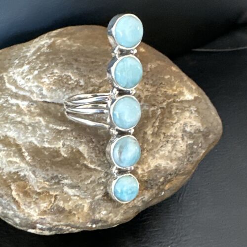 Navajo Blue Larimar Multi-Stone Ring | Authentic Native American Sterling Silver | Multi-Stone | Sz 9.5 | 15973