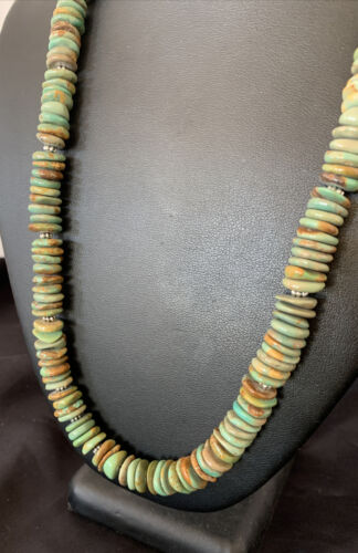 Navajo Green Royston Turquoise Necklace | Sterling Silver | 22" | Authentic Native American Handmade | 11706