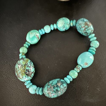 Women's Blue Turquoise Stretch Stone Bracelet | 7" | Authentic Native American Handmade | 15240