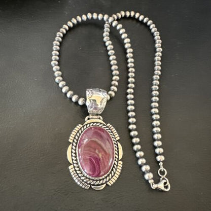 Navajo Purple Spiny Oyster Pendant | Sterling Silver | Native American Handmade Necklace | 16355