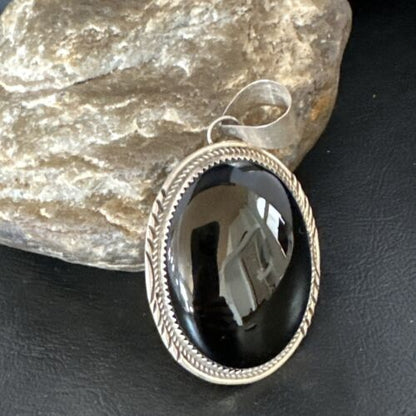 Navajo Black Onyx Pendant | Sterling Silver | Authentic Native American Handmade | 15173
