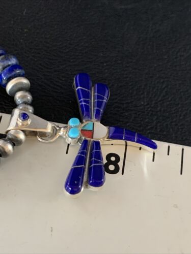 Blue Turquoise & Lapis Dragonfly Pendant Necklace | Navajo Sterling Silver | Authentic Native American Handmade | 13537