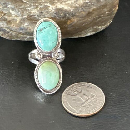 Navajo Blue Dry Creek Turquoise Multi-Stone Ring | Authentic Native American Sterling Silver | Sz 9.5 | 16738 - Masha USA