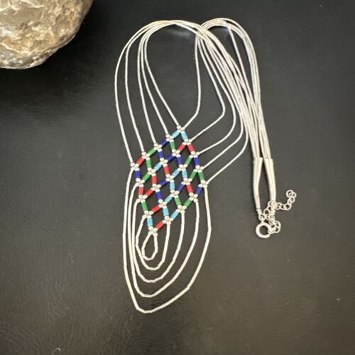 Crisscross Multicolor Heishi Liquid Sterling Silver Necklace | 5 Strand | 22" | 15885