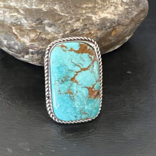 Men's Blue Turquoise #8 Navajo Ring | Sterling Silver | Sz 12 | Authentic Native American Handmade | 16641
