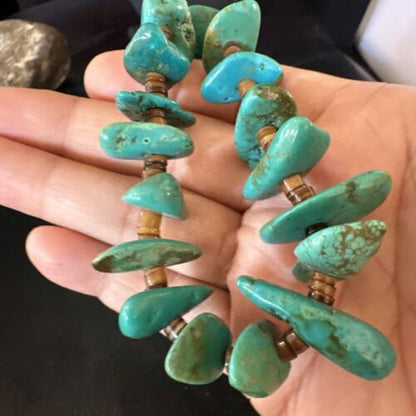 Blue Kingman Nugget Turquoise Necklace | Navajo Sterling Silver | Authentic Native American | 34" Graduated | 15288