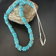 Men's Navajo Blue Turquoise Heishi Necklace | Sterling Silver | 24" | Authentic Native American Handmade | 15767